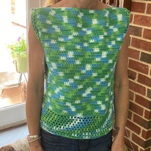 Shades of Green, Blue and White Crochet Top